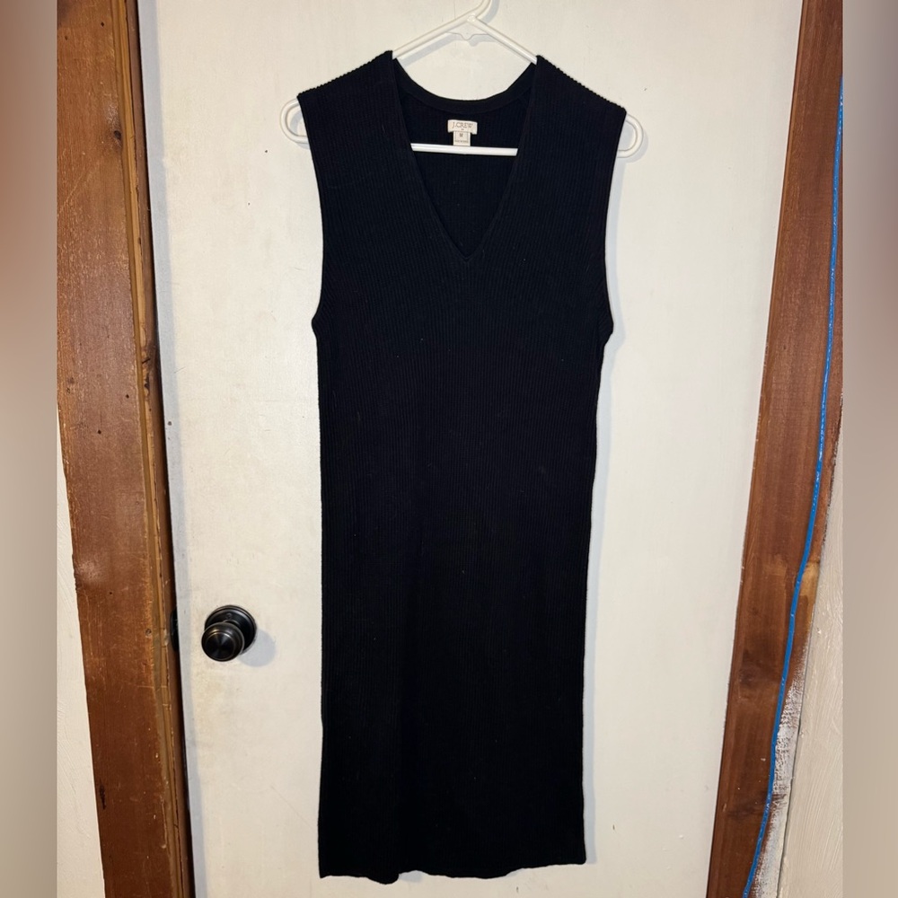 J. Crew Black V-Neck Midi Dress